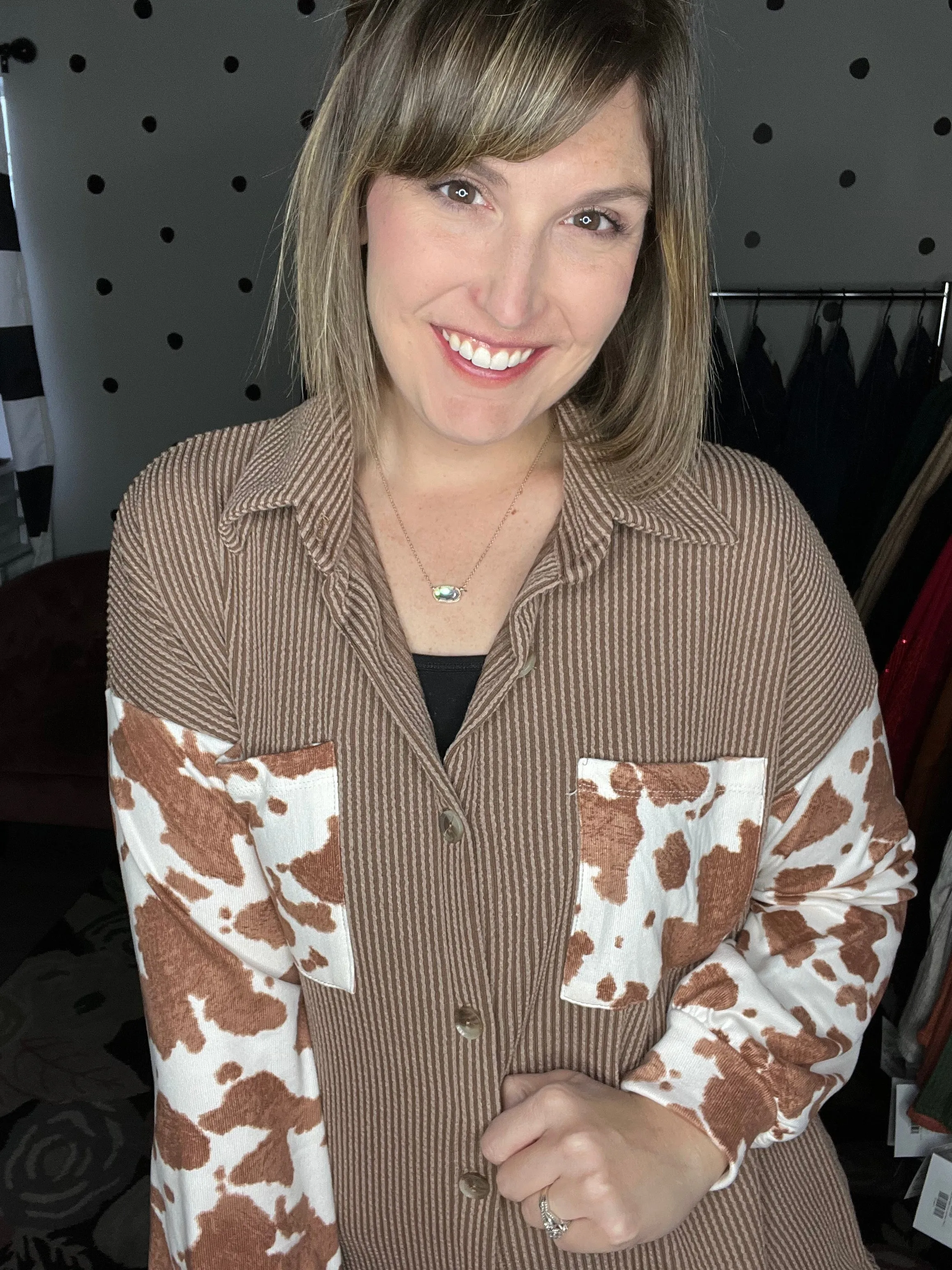 Cow Print Ribbed Shacket