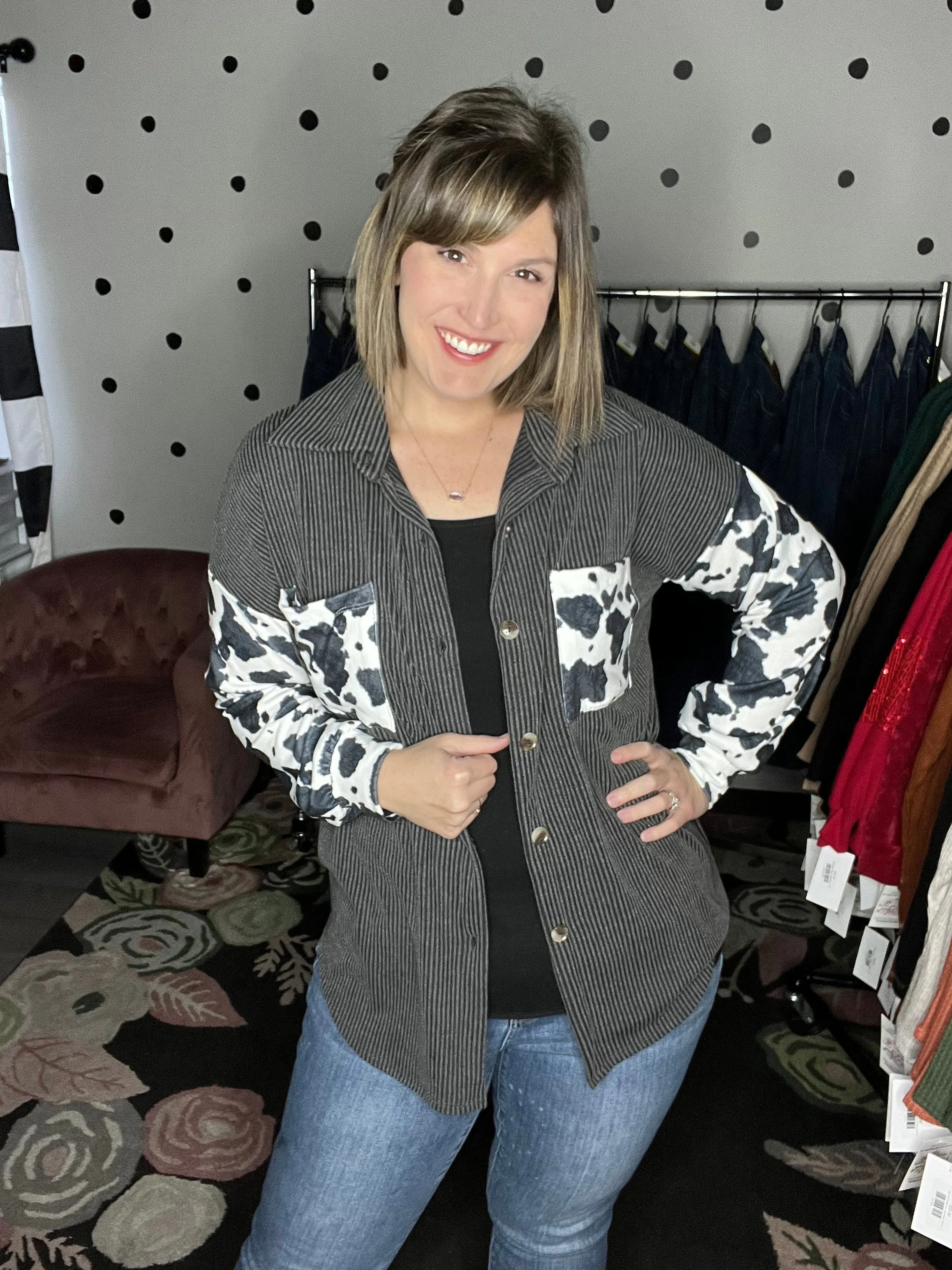Cow Print Ribbed Shacket