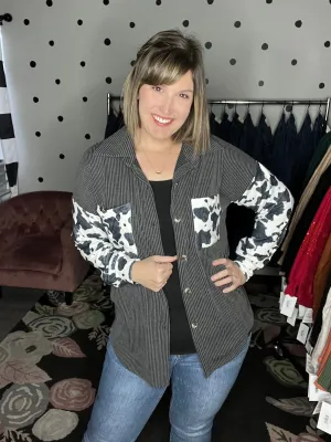 Cow Print Ribbed Shacket