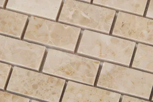 Crema Cappuccino Marble 1 X 2 Brick Polished Mosaic Tiles - Premium Quality (LOT of 50 SHEETS)
