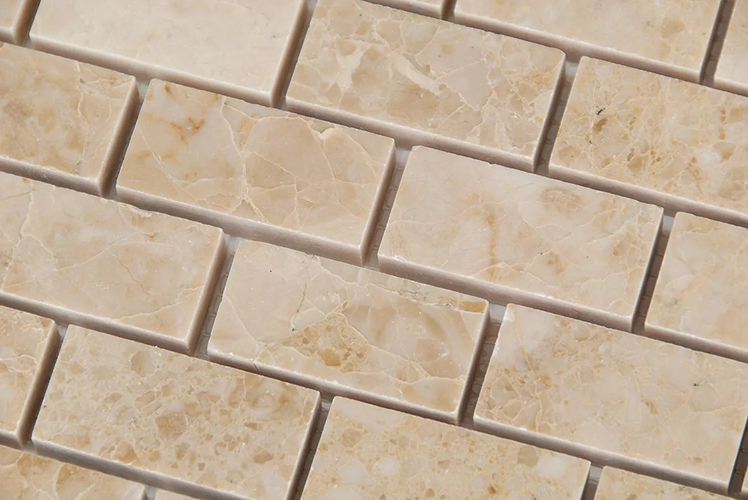 Crema Cappuccino Marble 1 X 2 Brick Polished Mosaic Tiles - Premium Quality (LOT of 50 SHEETS)