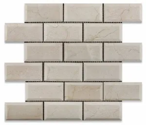 Crema Marfil Marble Polished Beveled 2 X 4 Brick Mosaic Tile - Lot of 50 sq. ft.