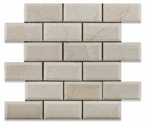 Crema Marfil Marble Polished Beveled 2 X 4 Brick Mosaic Tile - Lot of 50 sq. ft.