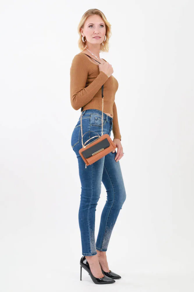 Crossbody Clutch Wallet Bag -Tan
