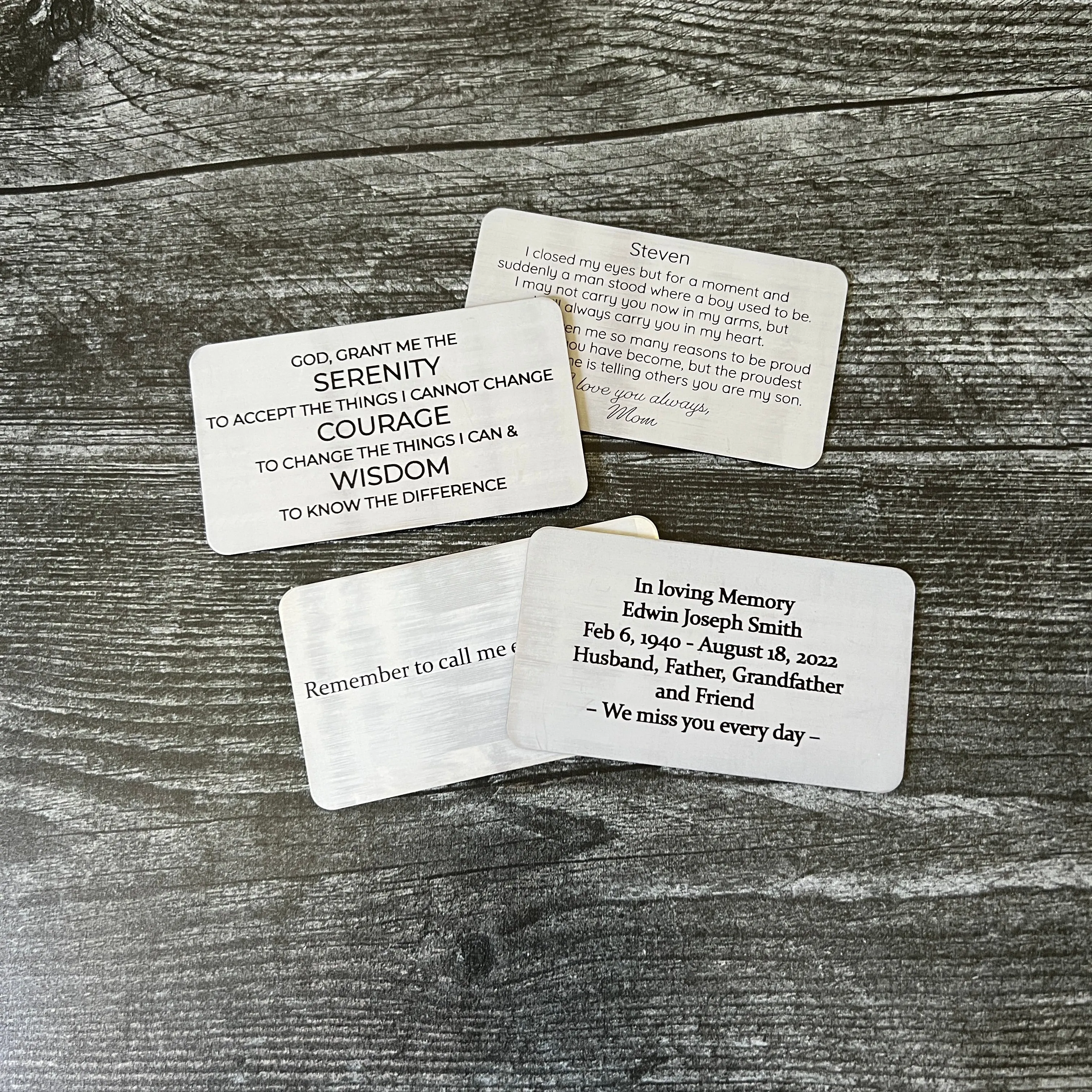 Custom Metal Engraved Photo Wallet Insert with Your Text on the Back