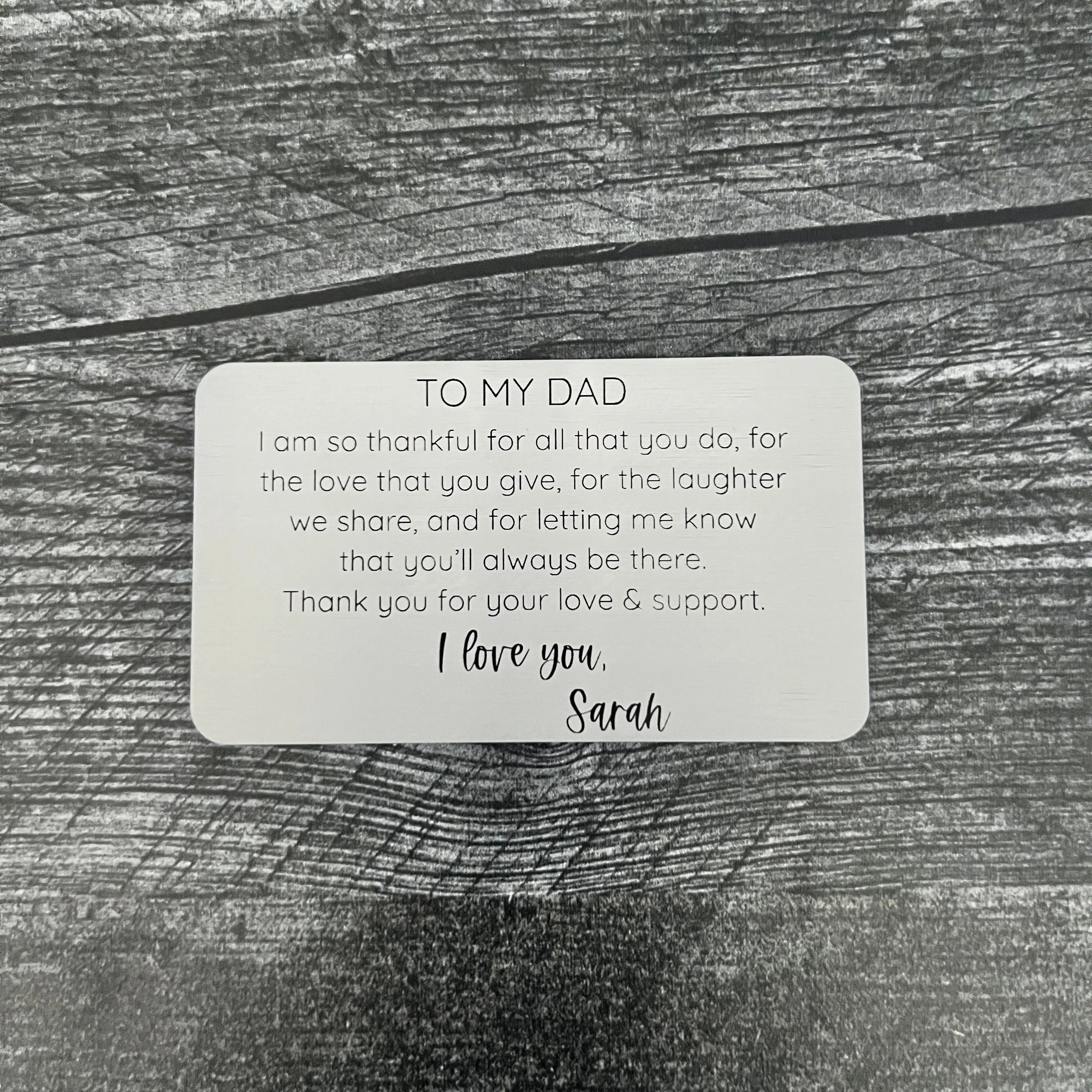 Custom Metal Engraved Photo Wallet Insert with Your Text on the Back
