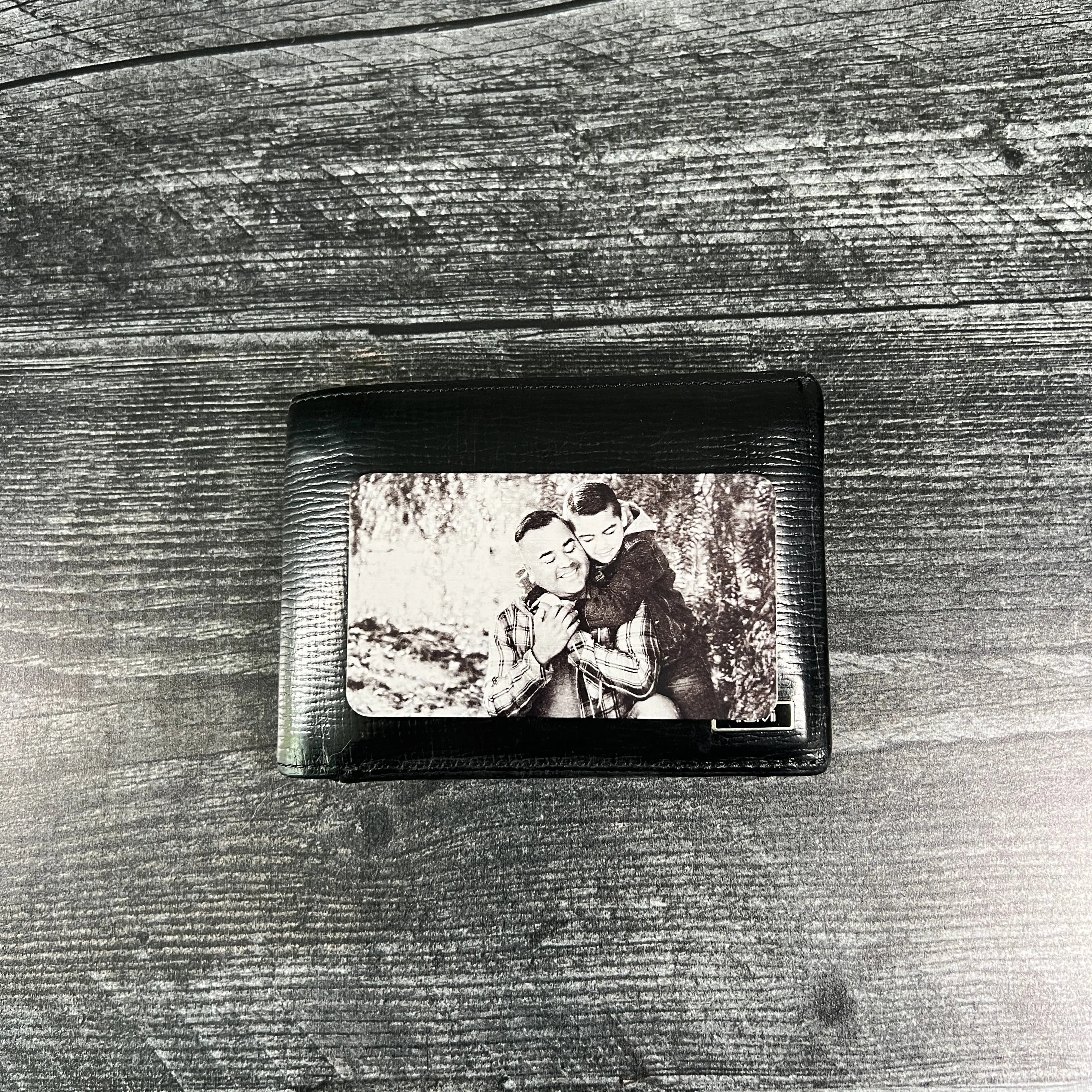 Custom Metal Engraved Photo Wallet Insert with Your Text on the Back