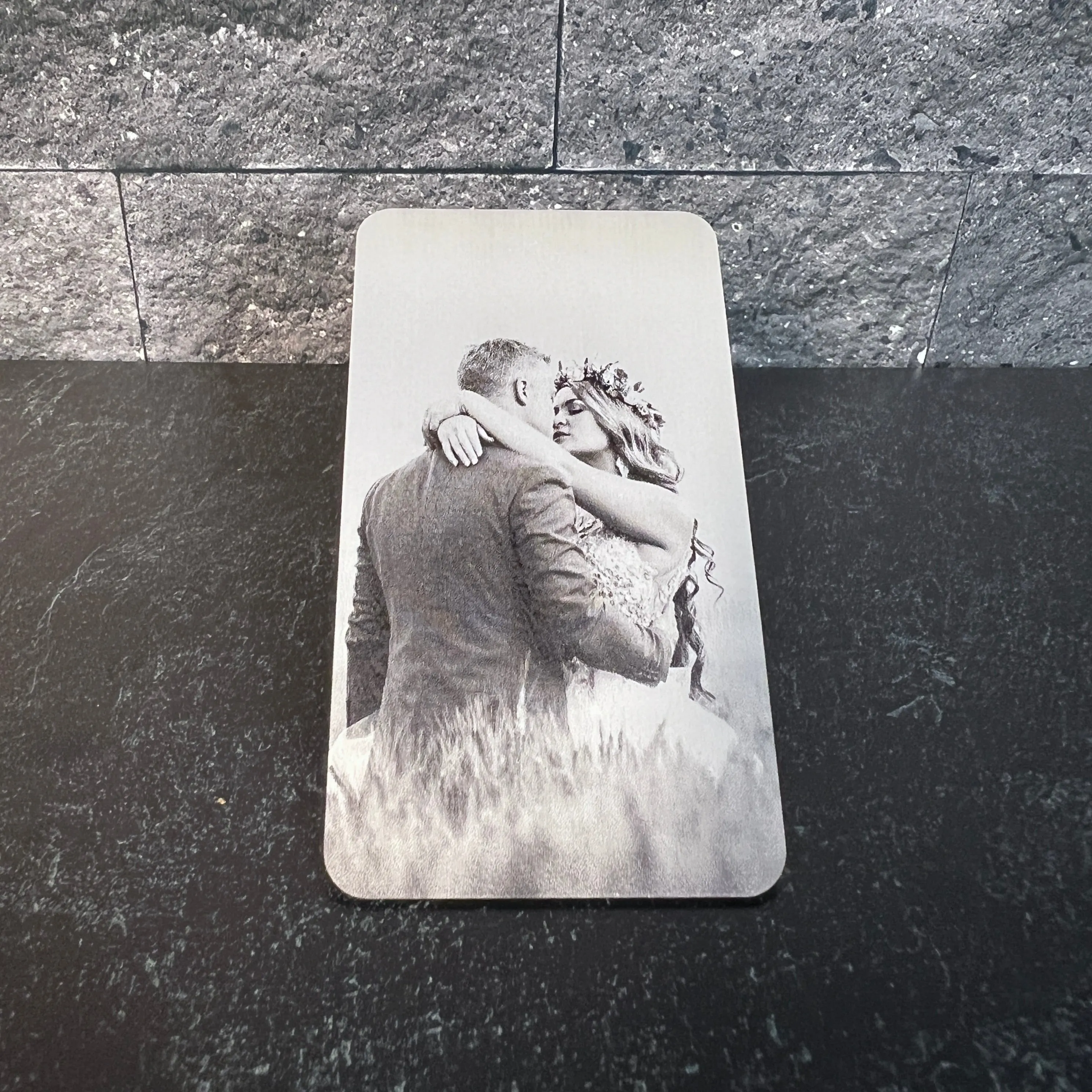 Custom Metal Engraved Photo Wallet Insert with Your Text on the Back
