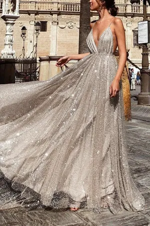 Cut Out Shoulders and A V Neck Shape Sparkly Dress