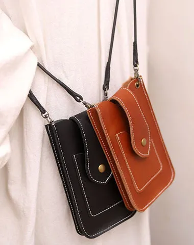 Cute Brown LEATHER Slim Side Bags Pouch Phone WOMEN SHOULDER BAG Phone Crossbody Pouch FOR WOMEN