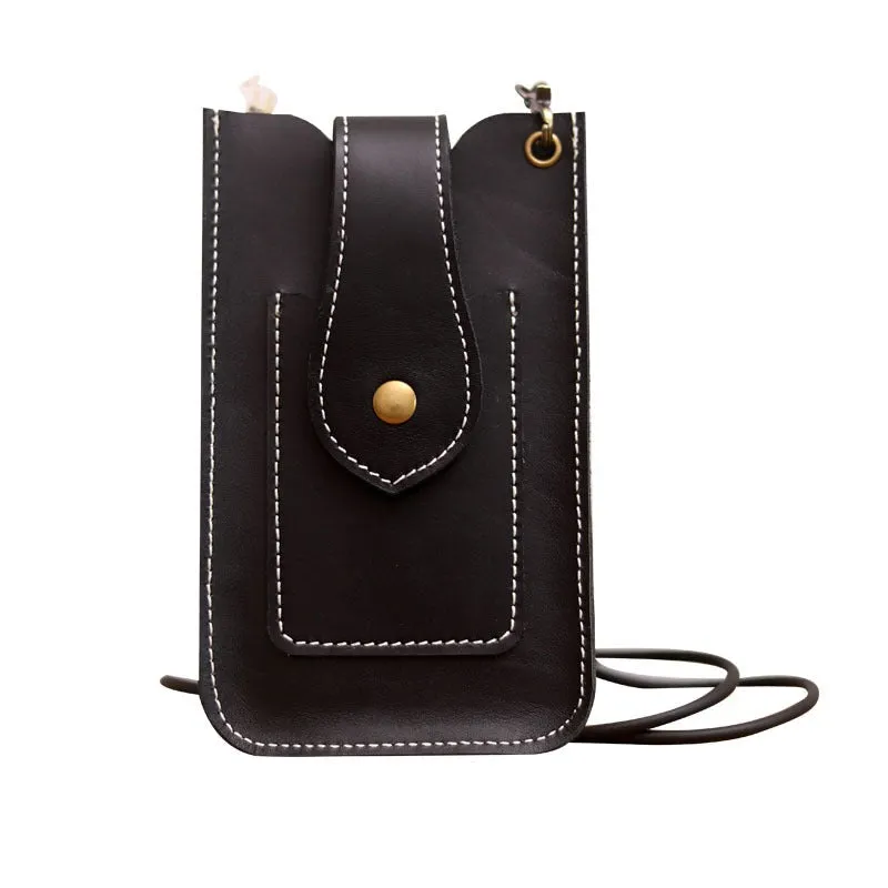 Cute Brown LEATHER Slim Side Bags Pouch Phone WOMEN SHOULDER BAG Phone Crossbody Pouch FOR WOMEN