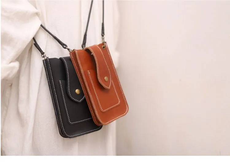 Cute Brown LEATHER Slim Side Bags Pouch Phone WOMEN SHOULDER BAG Phone Crossbody Pouch FOR WOMEN