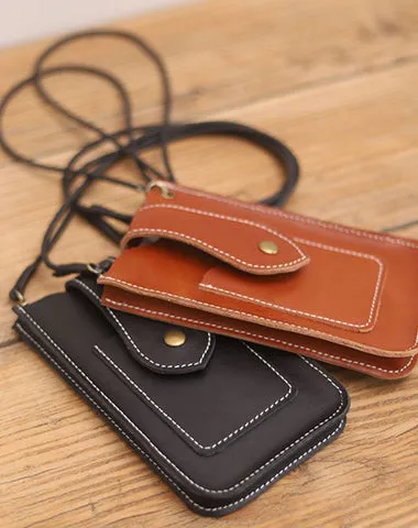 Cute Brown LEATHER Slim Side Bags Pouch Phone WOMEN SHOULDER BAG Phone Crossbody Pouch FOR WOMEN