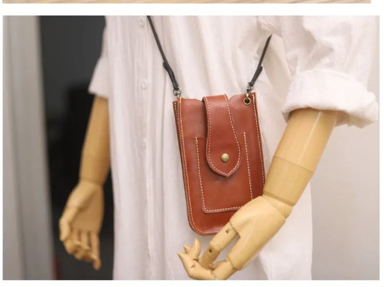 Cute Brown LEATHER Slim Side Bags Pouch Phone WOMEN SHOULDER BAG Phone Crossbody Pouch FOR WOMEN