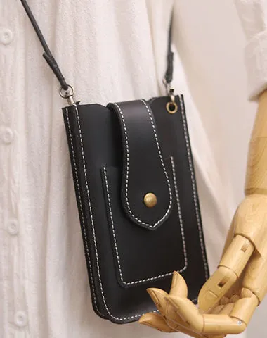 Cute Brown LEATHER Slim Side Bags Pouch Phone WOMEN SHOULDER BAG Phone Crossbody Pouch FOR WOMEN