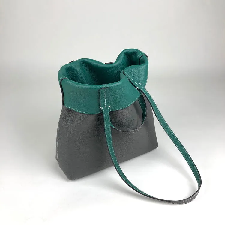 Cute Womens Gray&White Leather Shoulder Tote Bag Best Tote Handbag Shopper Bag Purse for Ladies