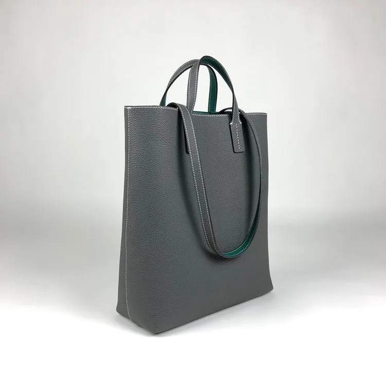 Cute Womens Gray&White Leather Shoulder Tote Bag Best Tote Handbag Shopper Bag Purse for Ladies