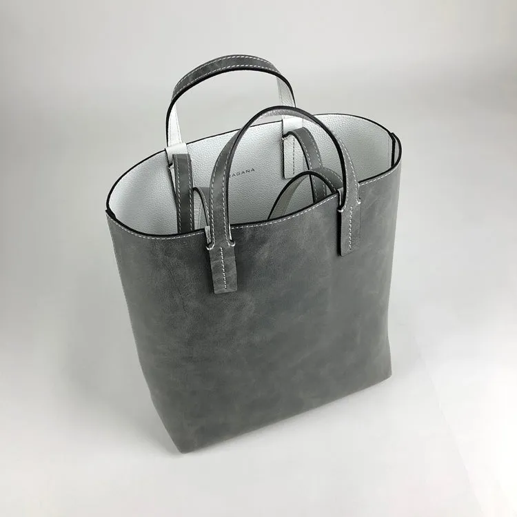 Cute Womens Gray&White Leather Shoulder Tote Bag Best Tote Handbag Shopper Bag Purse for Ladies