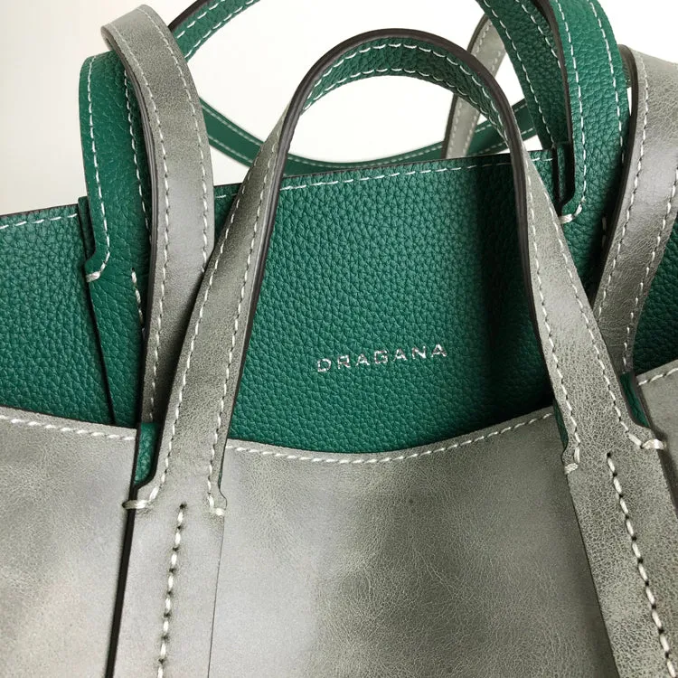 Cute Womens Gray&White Leather Shoulder Tote Bag Best Tote Handbag Shopper Bag Purse for Ladies