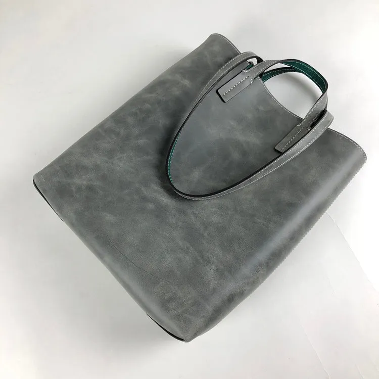 Cute Womens Gray&White Leather Shoulder Tote Bag Best Tote Handbag Shopper Bag Purse for Ladies