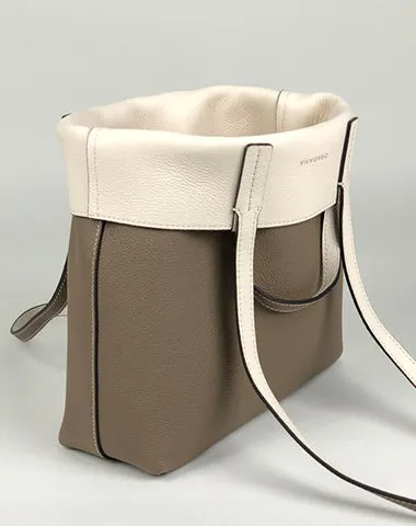 Cute Womens Gray&White Leather Shoulder Tote Bag Best Tote Handbag Shopper Bag Purse for Ladies
