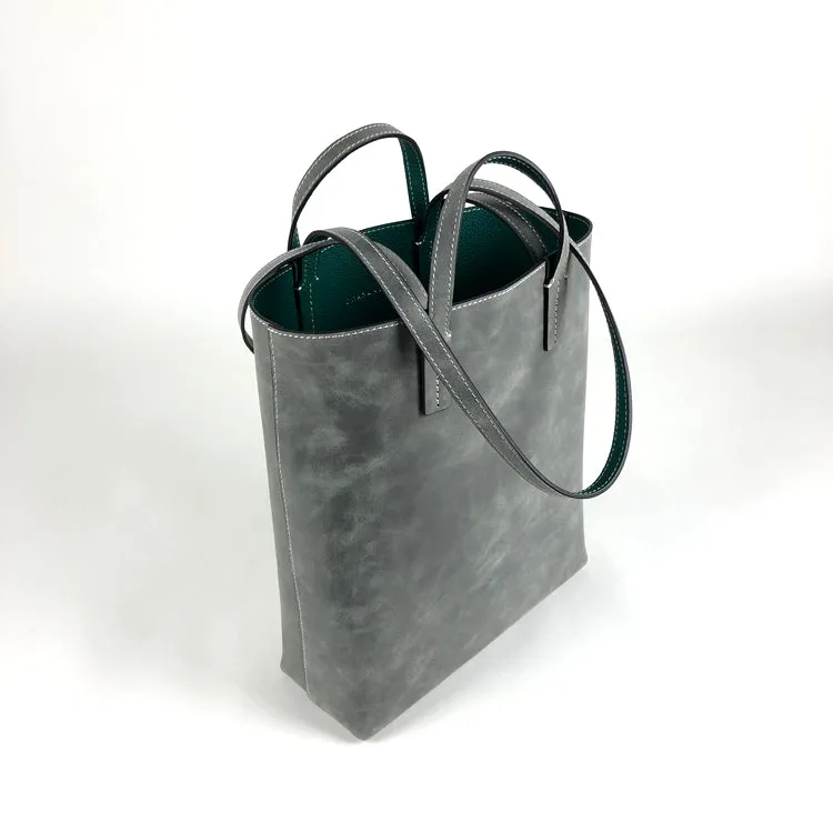 Cute Womens Gray&White Leather Shoulder Tote Bag Best Tote Handbag Shopper Bag Purse for Ladies