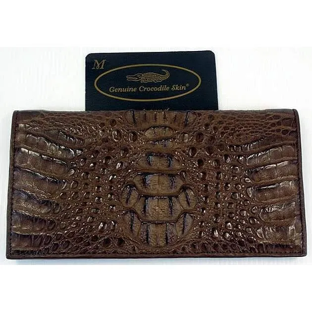 Dark Brown Head Crocodile Long Wallet