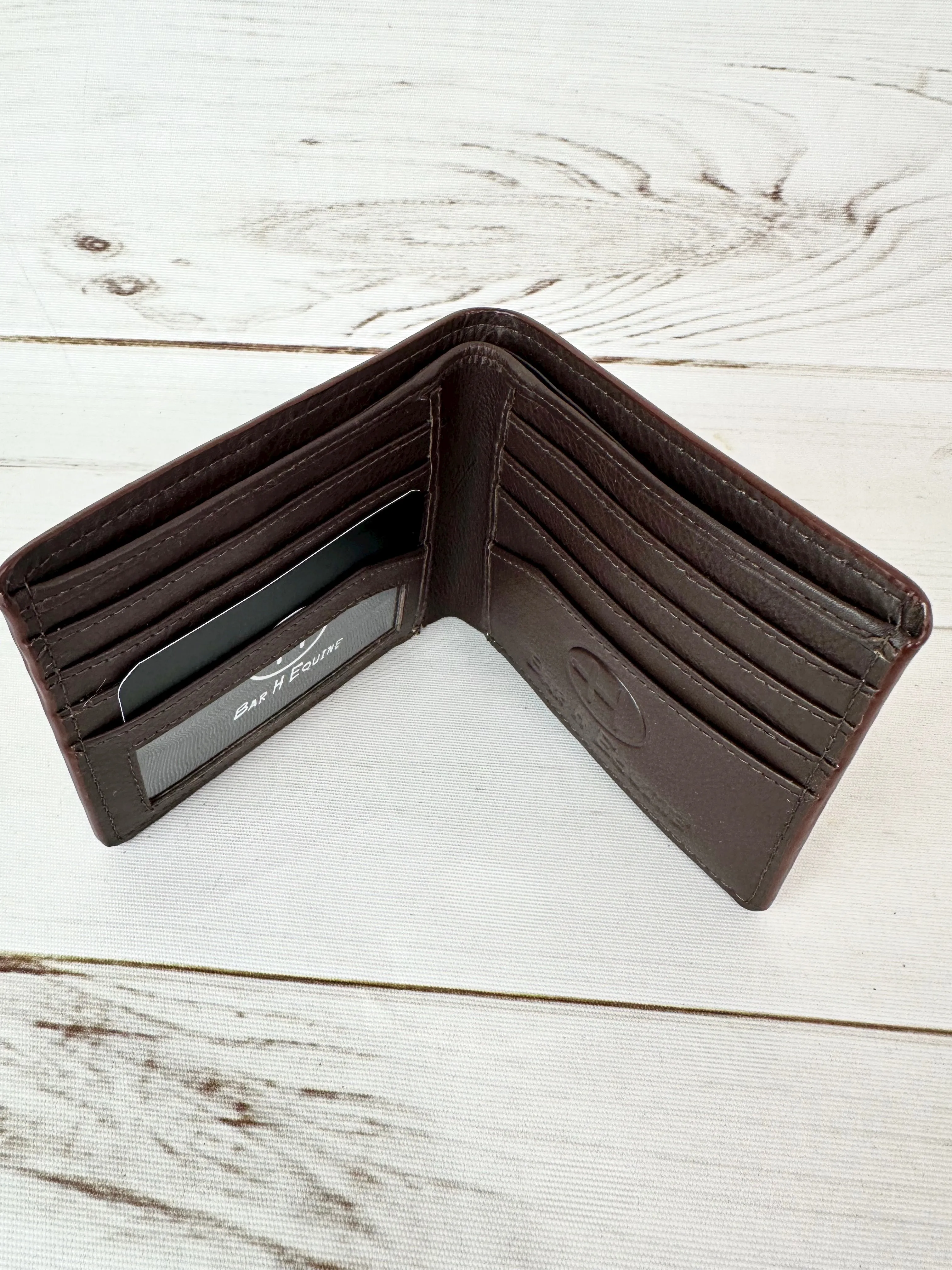 Dark Leather Tooled Cowhide Mens Western Wallet