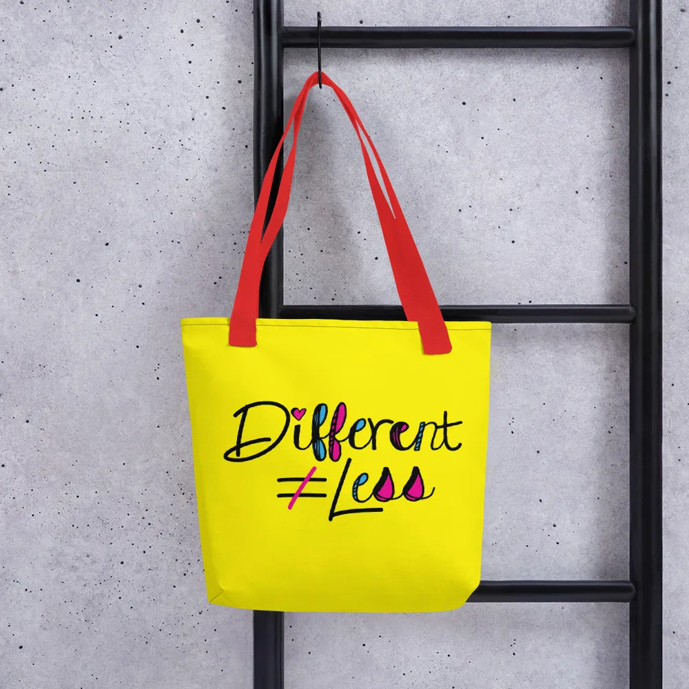 Different Does Not Equal Less (As Seen on Netflix's Raising Dion) Yellow Tote bag