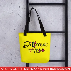 Different Does Not Equal Less (As Seen on Netflix's Raising Dion) Yellow Tote bag