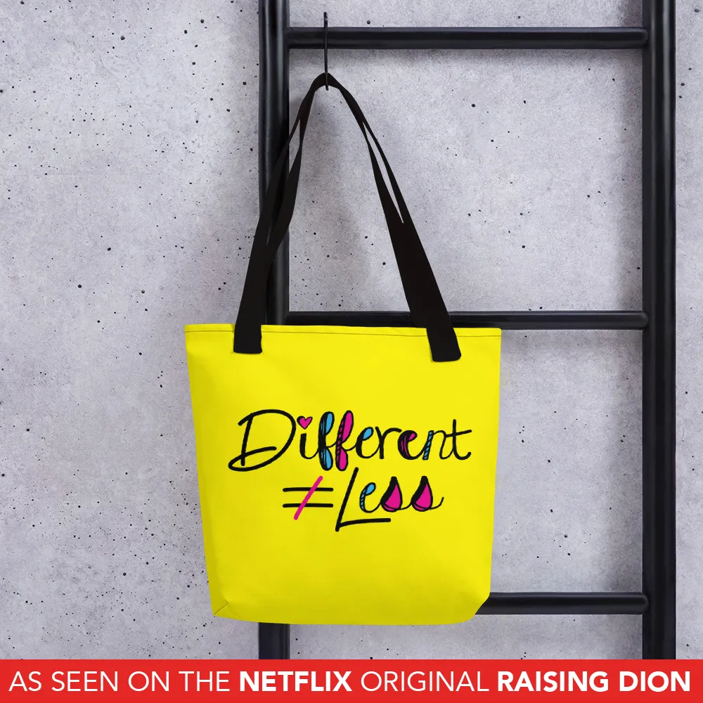 Different Does Not Equal Less (As Seen on Netflix's Raising Dion) Yellow Tote bag