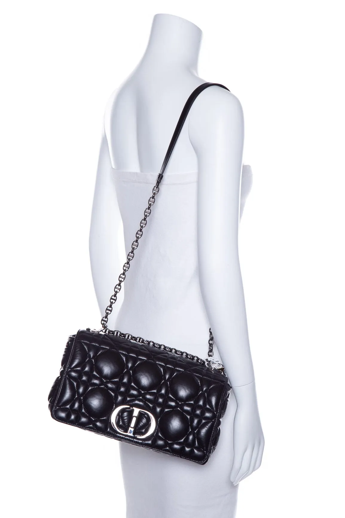 Dior Black Calfskin Caro Macrocannage Handbag