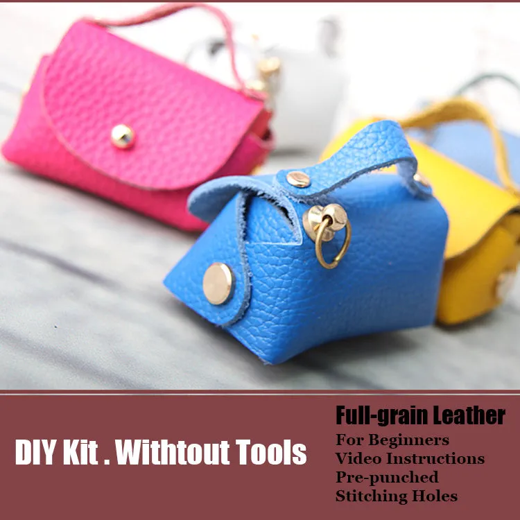 DIY White Leather Pouch Kits DIY Leather Projects DIY White Leather Mini HandBag Kit DIY Leather Coin Pouch Kit