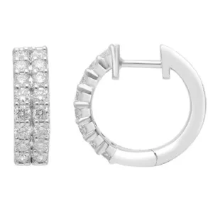 Double Row Hoop Earrings with 1.00ct of Laboratory Grown Diamonds in Sterling Silver and Platinum