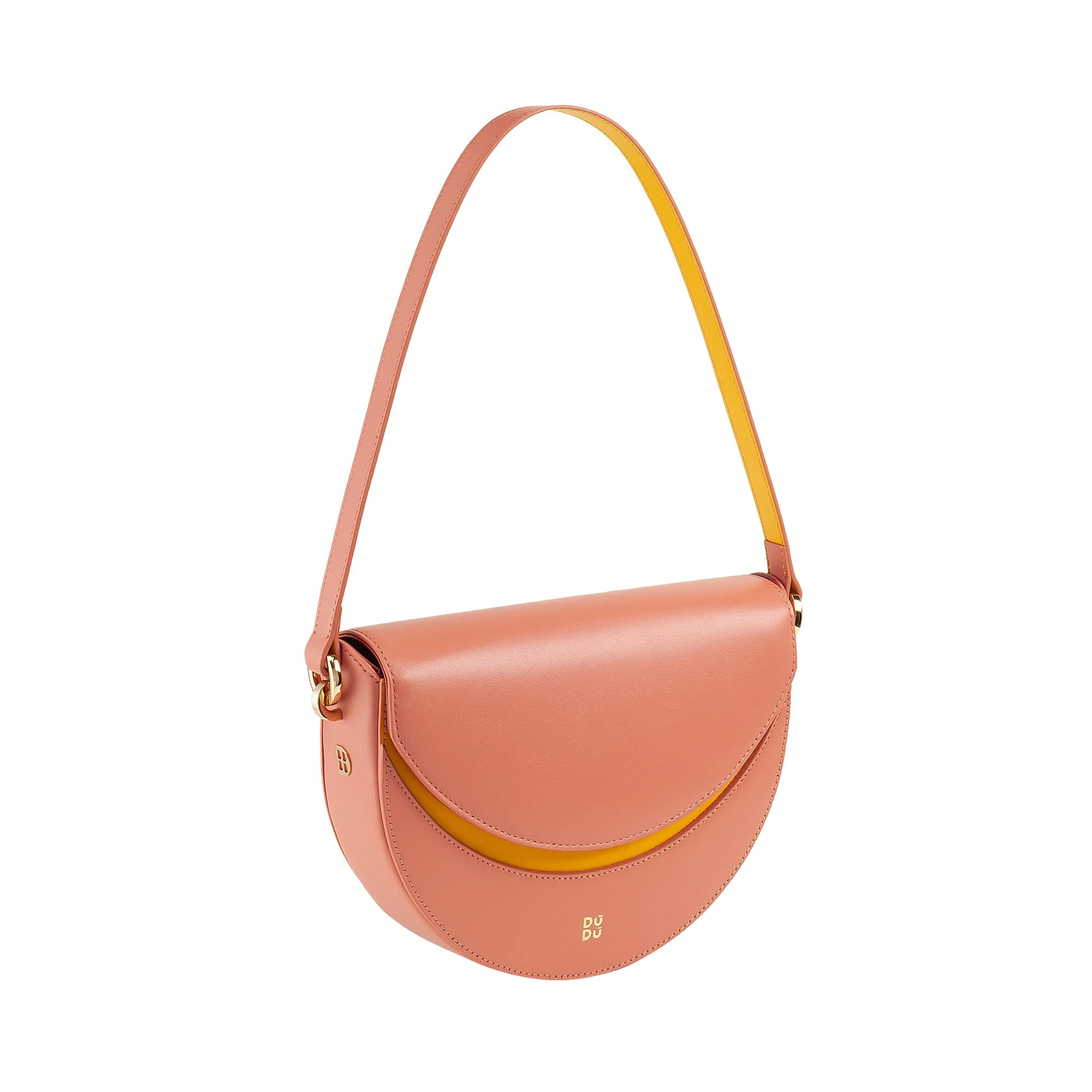 DUDU Women's bag with real leather shoulder, rigid crescent, made in Italy, handbag with flap and double shoulder strap, magnetic closure