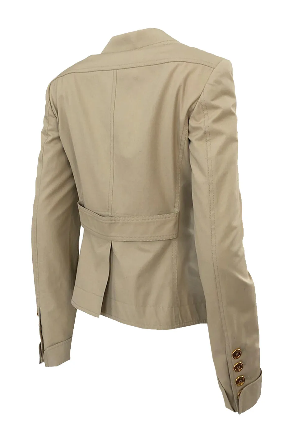 Early-mid 2000s Burberry Khaki & Gold Button Hip Flare Jacket
