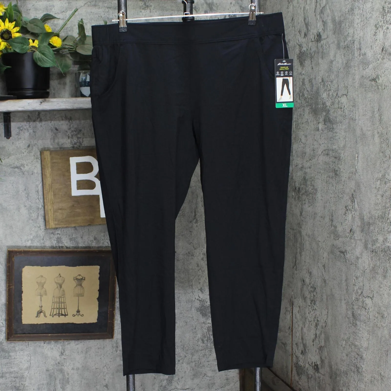 Eddie Bauer Travel Pants  Lightweight Elastic Waistband Ankle Pants Black XL