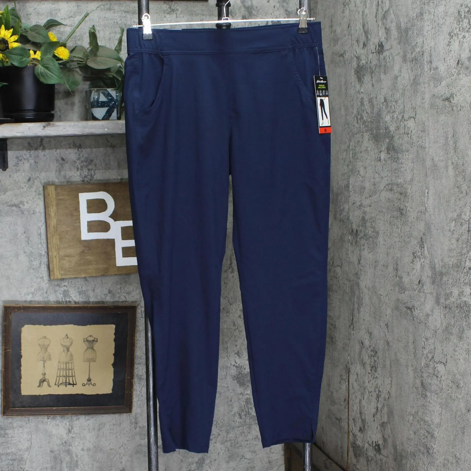 Eddie Bauer Travel Pants Women Lightweight Elastic Waistband Ankle Pants Blue M