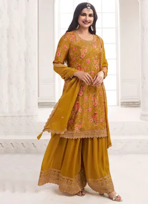 Effortless Yellow Embroidered Sharara Style Suit