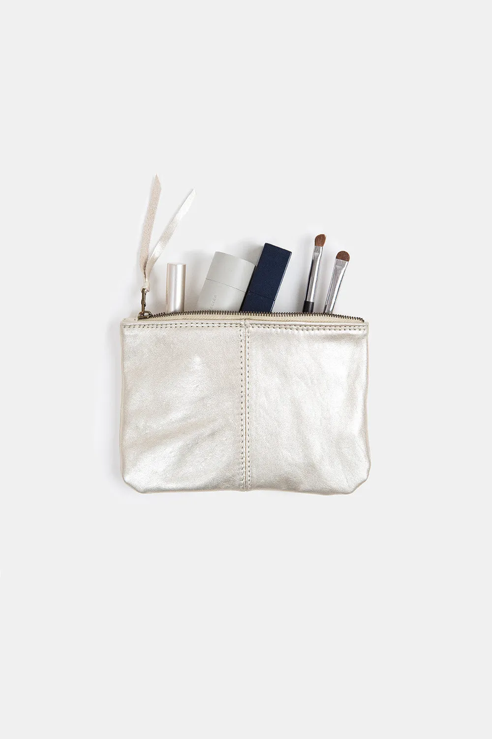 Elodie Leather Makeup Bag in Platinum