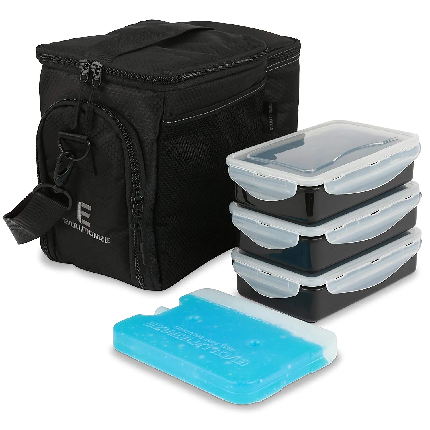 Evolutionize Meal Prep Insulated Lunch Bag - Meal Prep Cooler Bag Patent Pending Lunch Box includes Portion Control Meal Prep Containers   Ice Pack (3 Meal, Mint)
