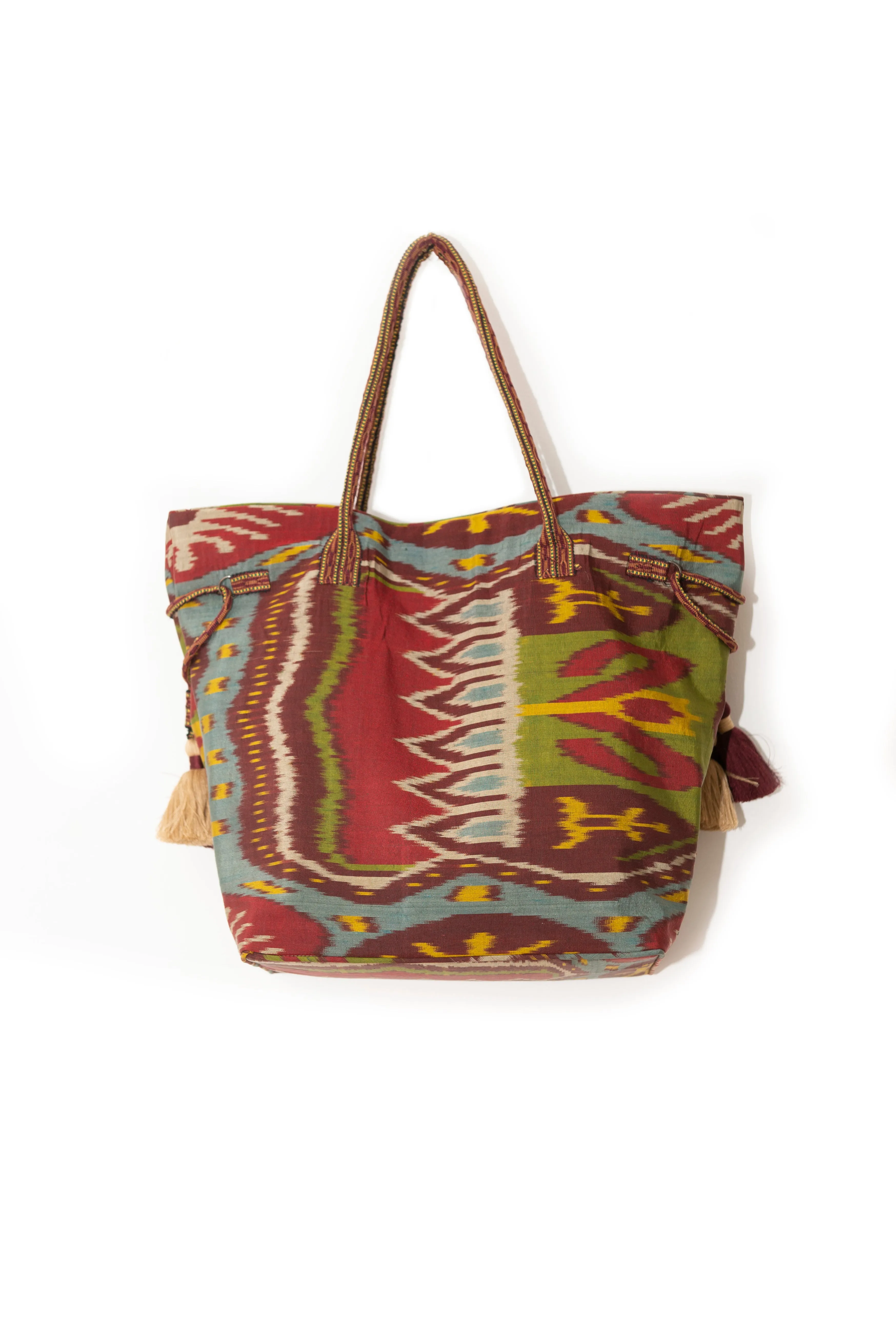 Expandable Ikat Bag with Tassels