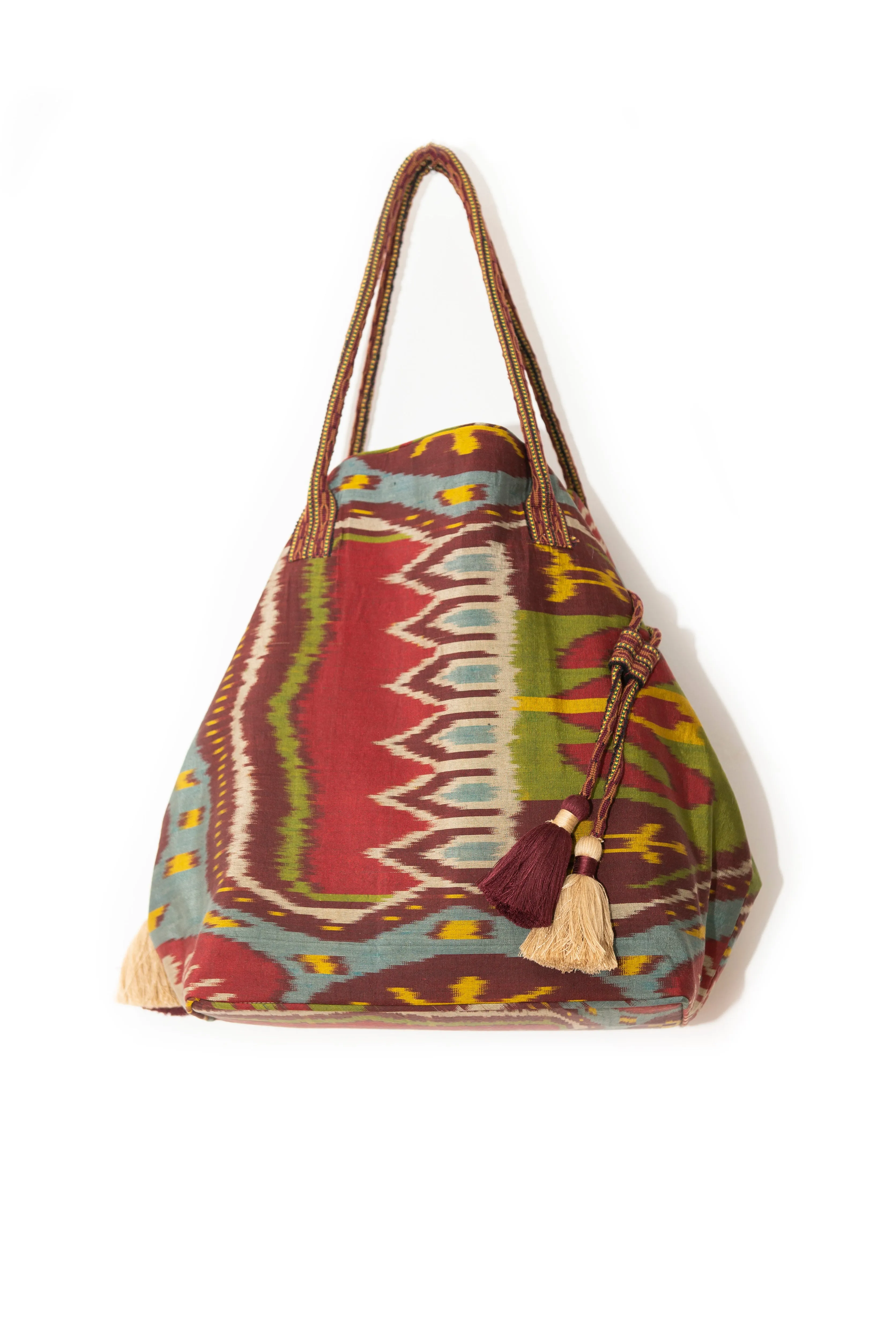 Expandable Ikat Bag with Tassels
