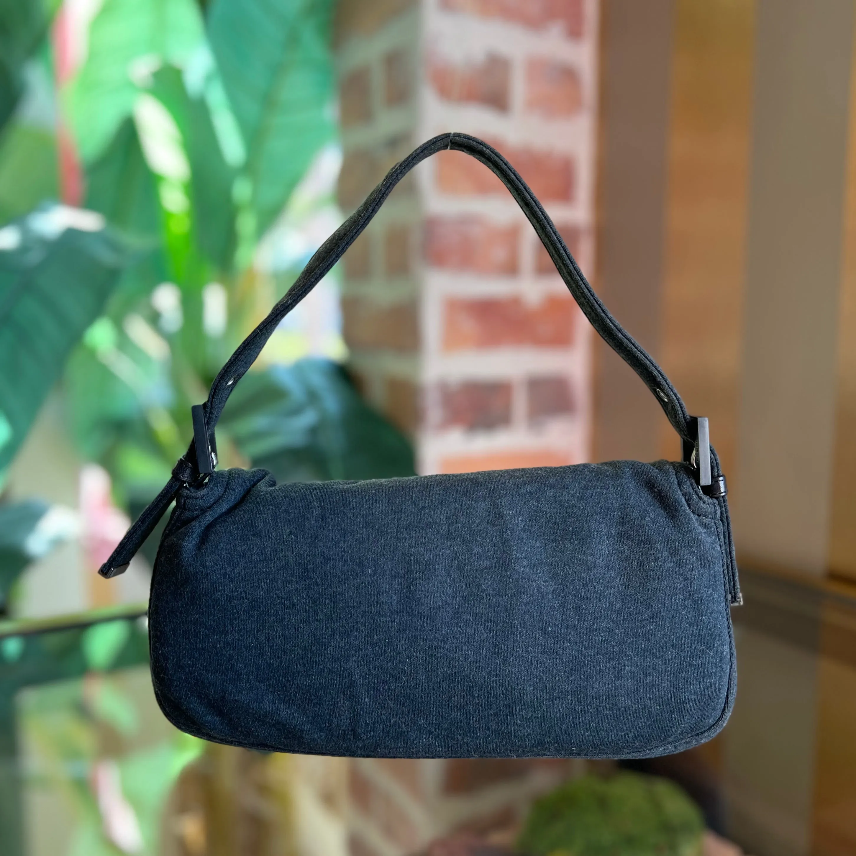 FENDI Mama Baguette Gray Jersey Vintage Shoulder Bag