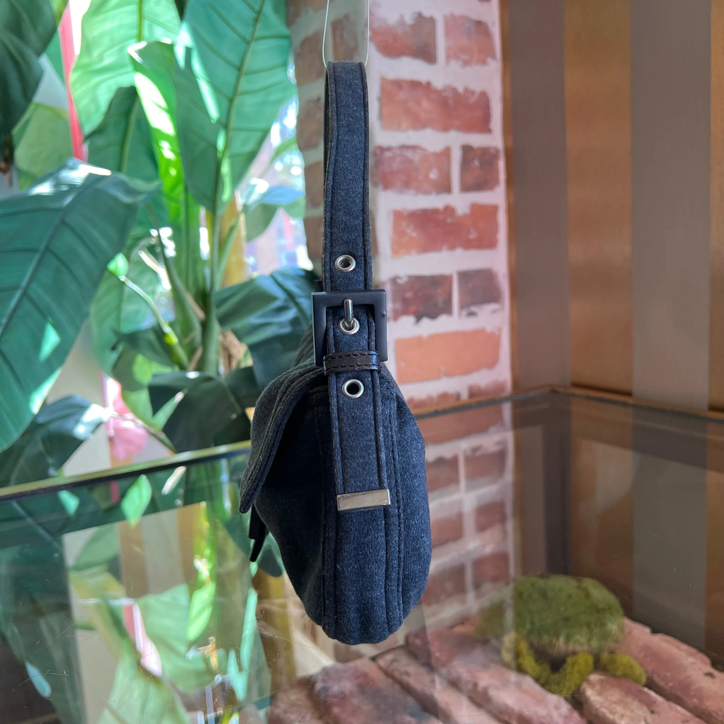 FENDI Mama Baguette Gray Jersey Vintage Shoulder Bag