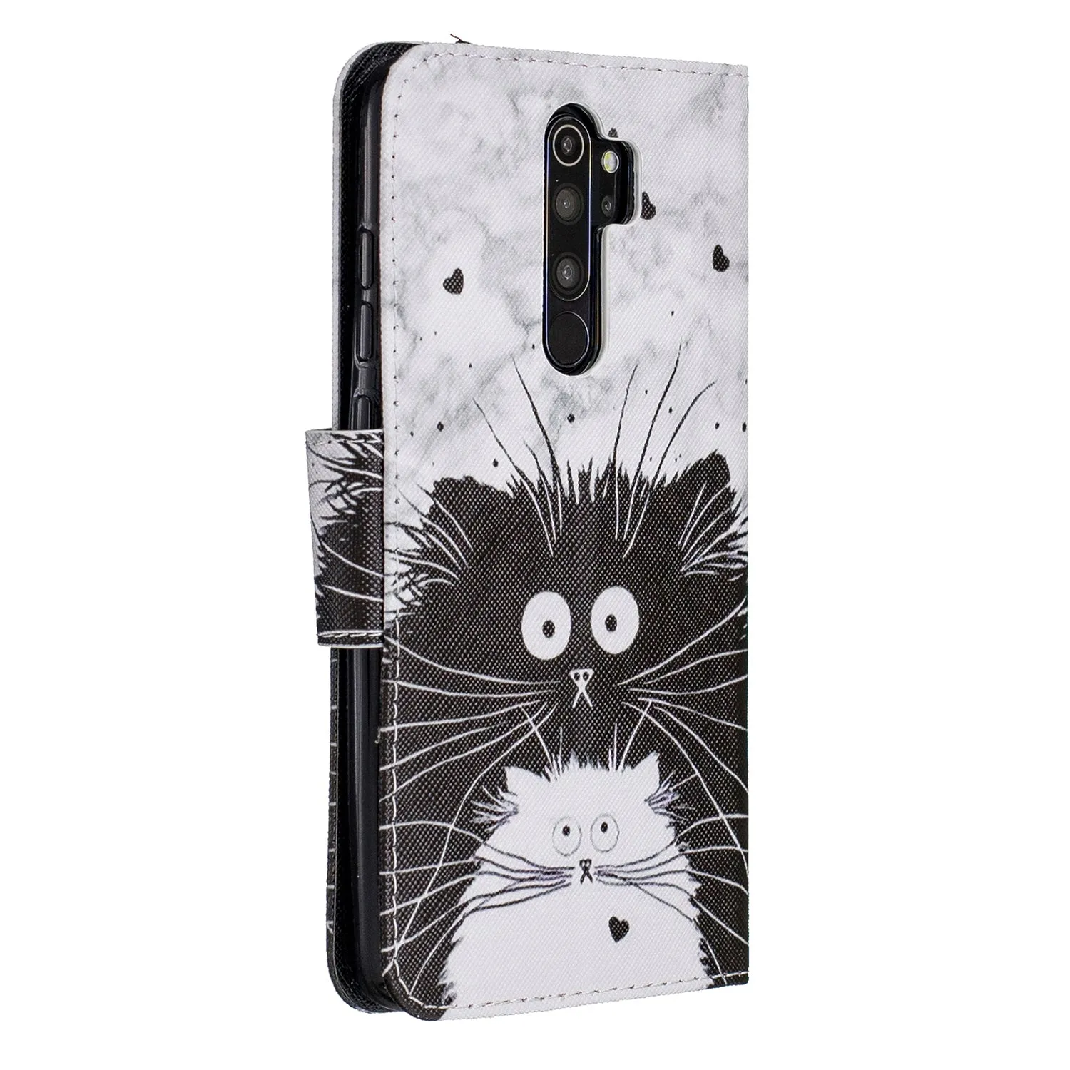 For Redmi Note 8/8 Pro Cellphone Cover Stand Function Wallet Design PU Leather Smartphone Shell Elegant Pattern Printed  Black white cat