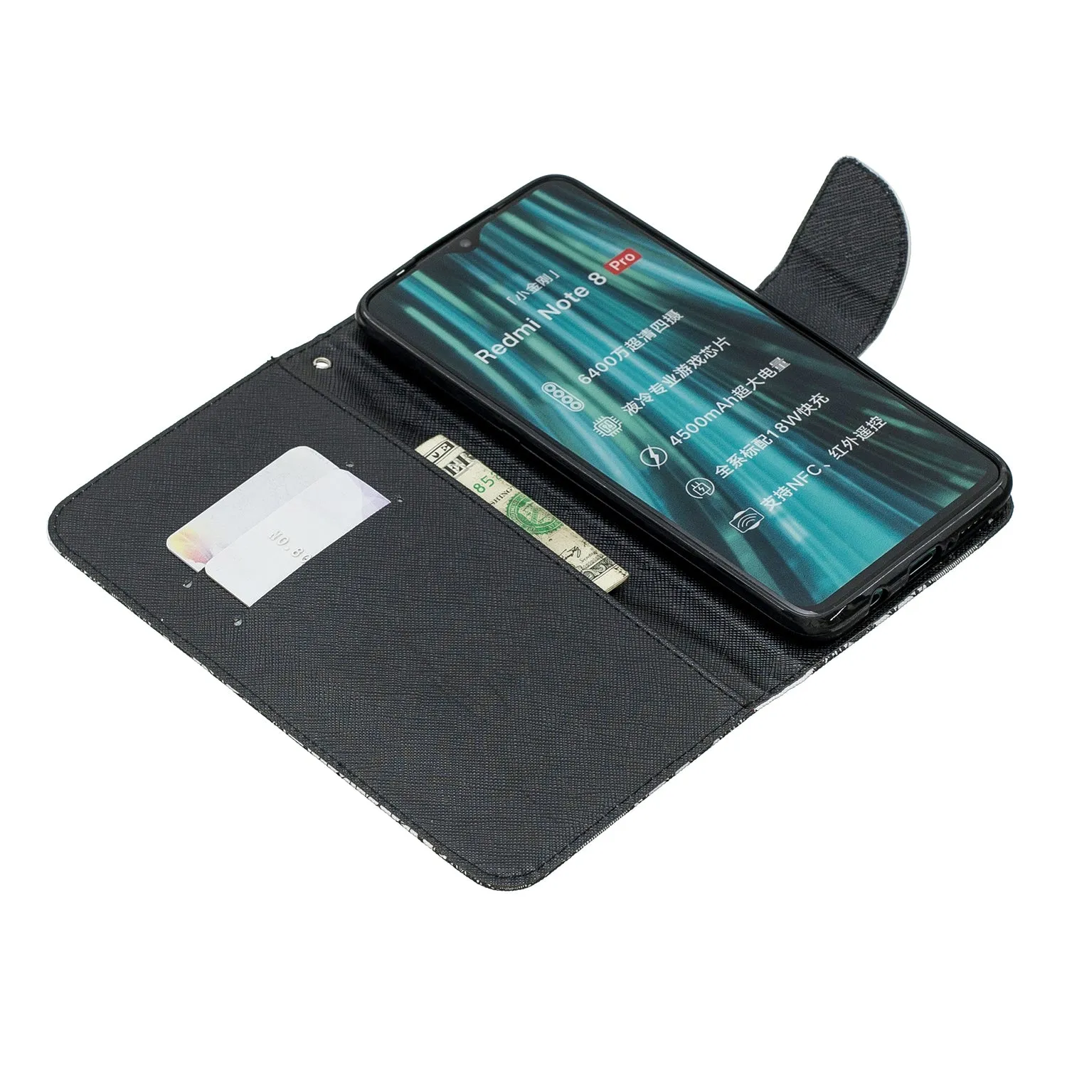 For Redmi Note 8/8 Pro Cellphone Cover Stand Function Wallet Design PU Leather Smartphone Shell Elegant Pattern Printed  Black white cat