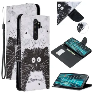 For Redmi Note 8/8 Pro Cellphone Cover Stand Function Wallet Design PU Leather Smartphone Shell Elegant Pattern Printed  Black white cat