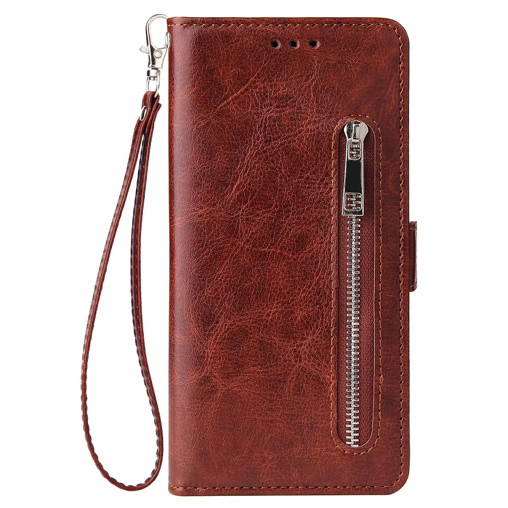 For Samsung A7 2018-A750 Solid Color PU Leather Zipper Wallet Double Buckle Protective Case with Stand & Lanyard blue