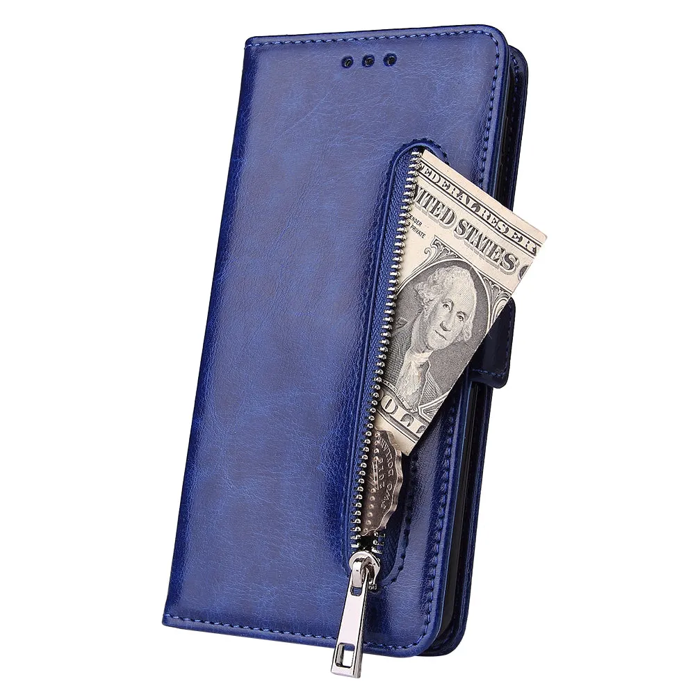 For Samsung A7 2018-A750 Solid Color PU Leather Zipper Wallet Double Buckle Protective Case with Stand & Lanyard Rose gold